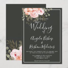 Invitación Elegante Floral Rubor Rosa Botánico Moderno Boda