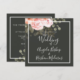 Invitación Elegante Floral Rubor Rosa Botánico Moderno Boda