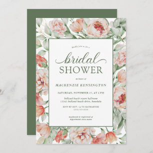 Invitación Elegante Floral Rubor Sage Green Bridal Shower