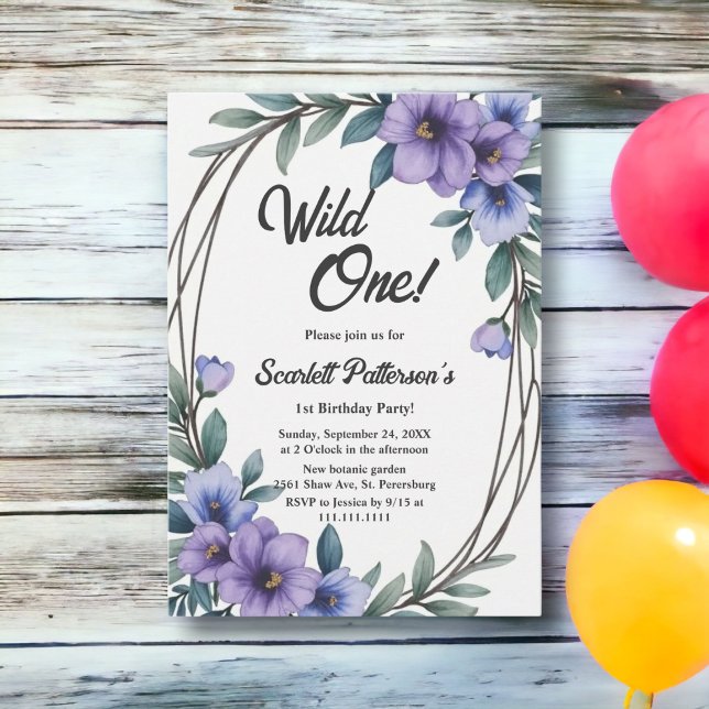Invitación Elegante floral rústica Wreath Wild One 1er cumple (Subido por el creador)