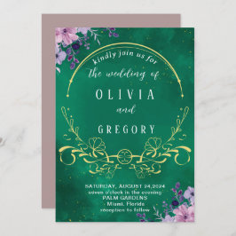 Invitación Elegante floral rústica y Boda verde real