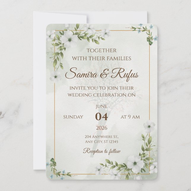 Invitación Elegante Floral - Rústico Boho Personalizable (Anverso)