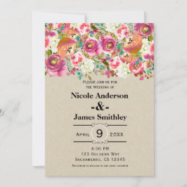 Invitación Elegante Floral Rústico Chic Kraft Monograma Boda
