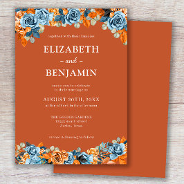 Invitación Elegante Floral Rústico Naval Terracota Boda