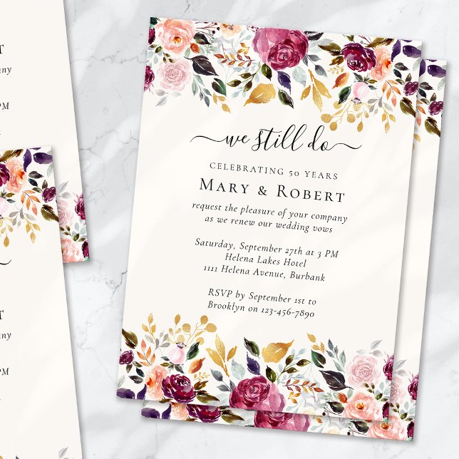 Invitación Elegante Floral Seguimos Jurando Boda De Renovació (Subido por el creador)