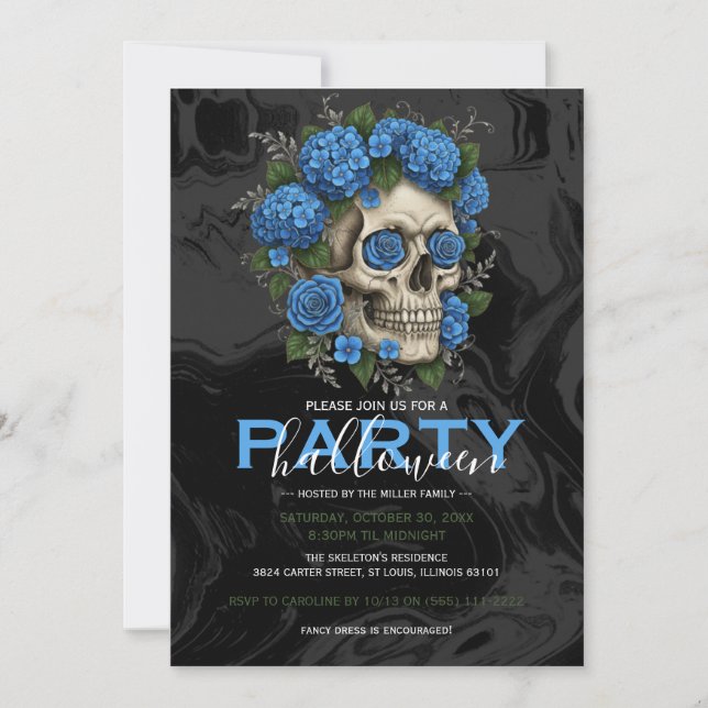Invitación Elegante Floral Skull Adulto Halloween Party (Anverso)
