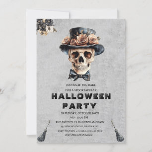 Invitación Elegante Floral Skull Adulto Halloween Party Invit