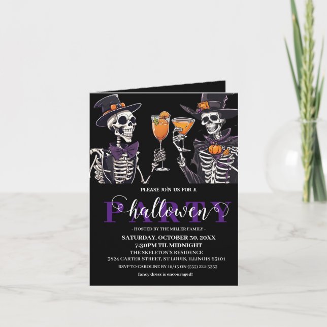 Invitación Elegante Floral Skull Adulto Halloween Party Invit (Anverso)