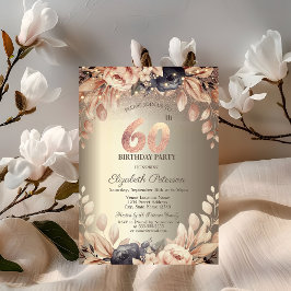 Invitación Elegante Floral, String Lights 60 cumpleaños