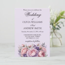 Invitación Elegante Floral suave rosa y morado boda