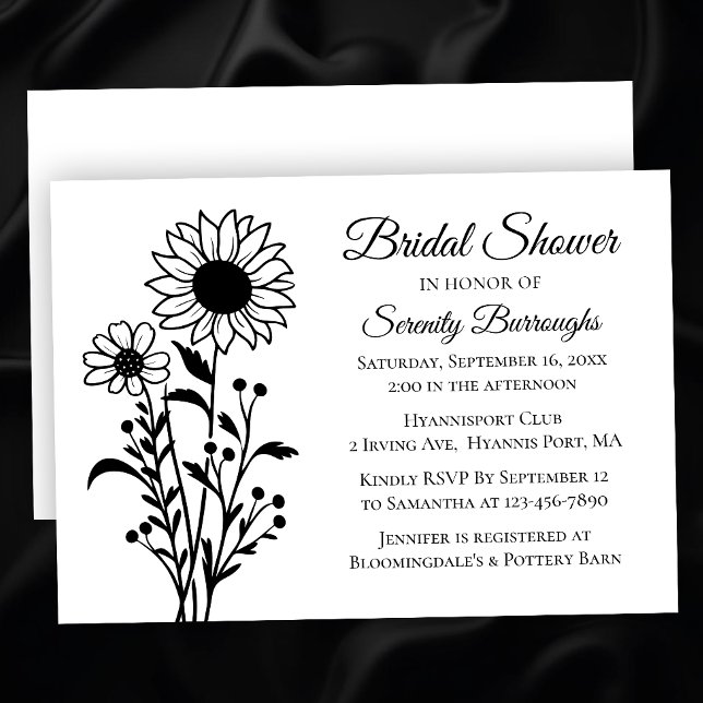 Invitación Elegante Floral Sunflowes Black White Bridal Showe (Subido por el creador)