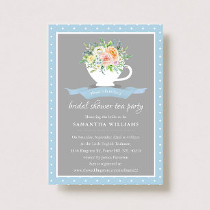 Invitación Elegante Floral Teacup Bridal Shower Tea Fiesta