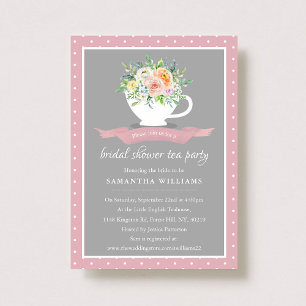 Invitación Elegante Floral Teacup Bridal Shower Tea Fiesta