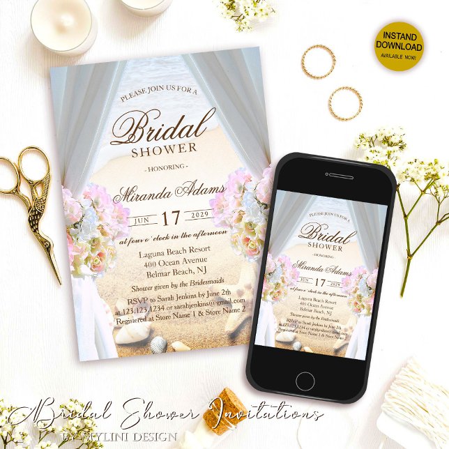 Invitación Elegante Floral Tropical Beach Bridal Shower (Subido por el creador)