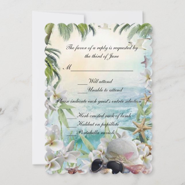Invitación Elegante Floral Tropical Beach Wedding Response (Anverso)