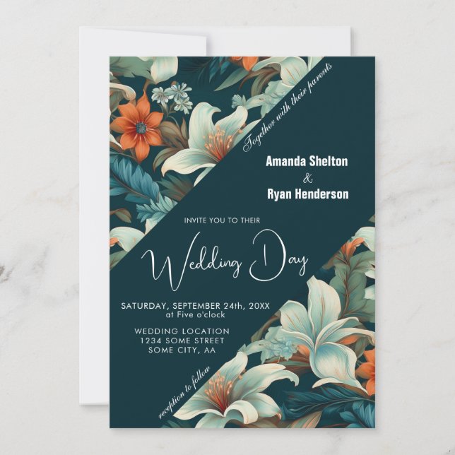 Invitación Elegante Floral Tropical de Boda  (Anverso)