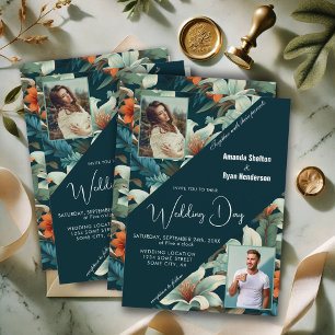 Invitación Elegante Floral Tropical Flor 2 Foto Boda