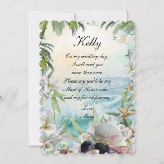 Invitación Elegante Floral Tropical Playa Dama De Honor