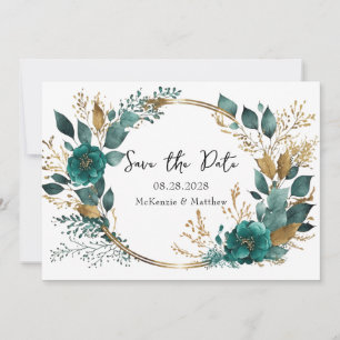 Invitación Elegante floral Verde azulada de oro salva las tar