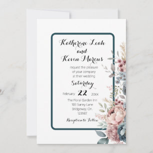 Invitación Elegante floral Verde azulada oscura