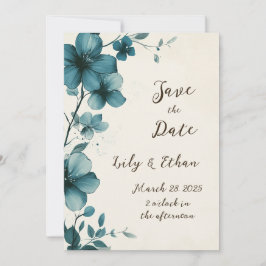 Invitación Elegante floral Verde azulada salva la fecha