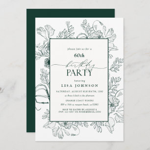Invitación Elegante floral verde esmeralda 60 cumpleaños