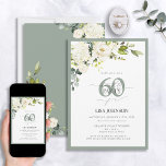 Invitación Elegante Floral verde gris blanco 60 cumpleaños<br><div class="desc">¡Saluda tu estilo 60 con este elegante y elegante guión floral verde blanco 60 cumpleaños Invitación! Con un exquisito ramo de suaves flores verdes grises y grises y vegetación botánica, esta lujosa tarjeta le da el tono perfecto para su celebración especial. La elegante caligrafía con letras a mano ofrece sofisticación...</div>