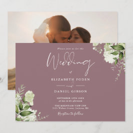 Invitación Elegante Floral Verde Malva Foto Boda