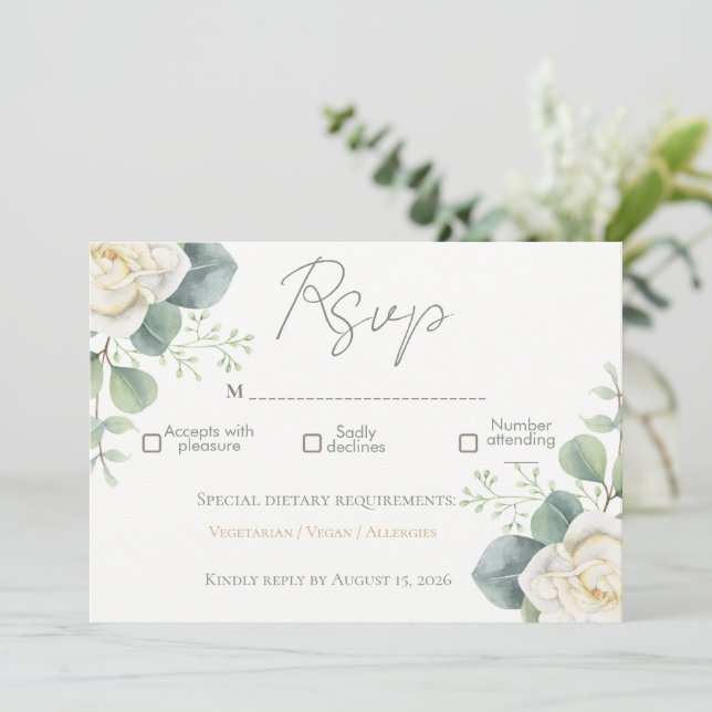 Invitación Elegante Floral Verde Menta (Anverso de pie)