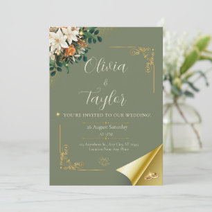 Invitación Elegante Floral Verde Menta Dorado