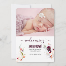 INVITACIÓN ELEGANTE FLORAL VERDE, NARANJA, BEBÉ ROJO Y VINO