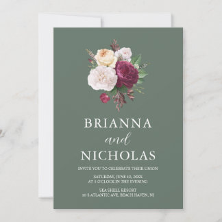 Invitación Elegante floral verde sabio todo en un Boda