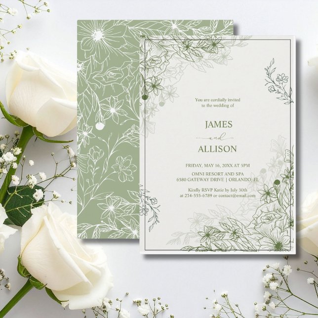Invitación Elegante Floral Verde Salvia (Subido por el creador)