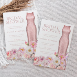 Invitación Elegante Floral & Vestido Hermosa Ducha Bridal