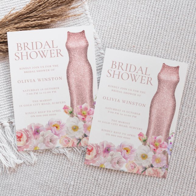 Invitación Elegante Floral & Vestido Hermosa Ducha Bridal (Subido por el creador)
