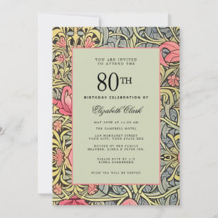 Invitación Elegante Floral Victoriana Cumpleaños 80 Años Vint