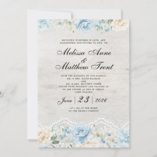 Invitación Elegante Floral Vintage Encaje Boda Acuarela