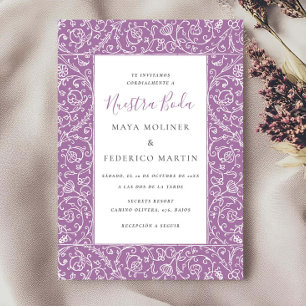 Invitación Elegante Floral Vintage Lila Nuestra Boda Boda