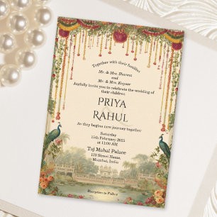 Invitación Elegante Floral Vintage Pavo Real Boda India