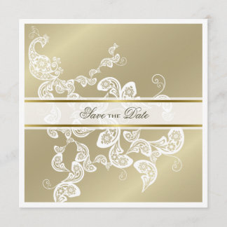 Invitación Elegante Floral Vintage Pavo Real Foto Guardar la