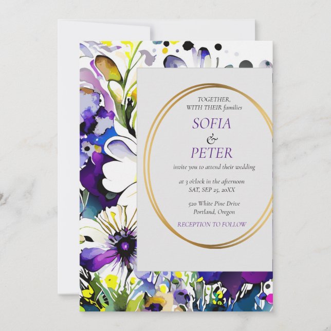 Invitación Elegante floral violeta (Anverso)