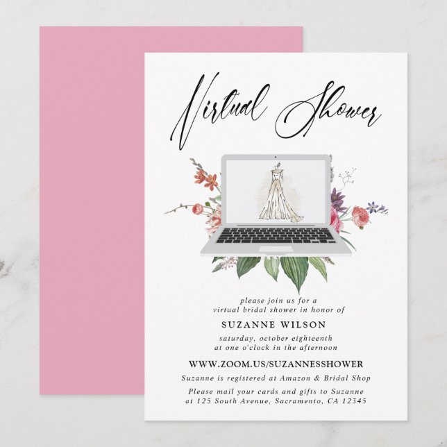 Invitación Elegante Floral Virtual Bridal Shower (Anverso / Reverso)