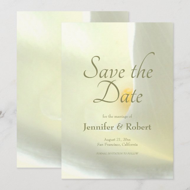 Invitación Elegante Floral White Calla Lily salva la fecha (Anverso / Reverso)