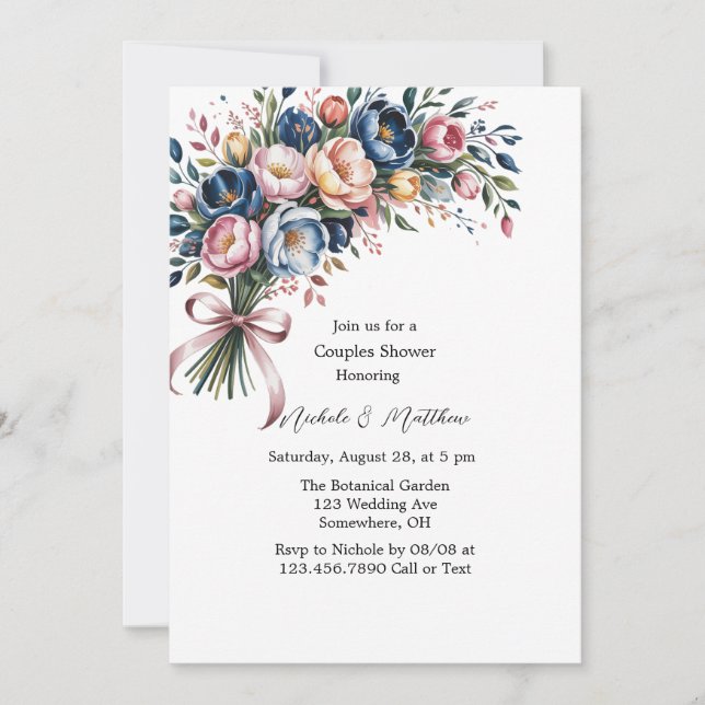 Invitación Elegante Floral Wreath Para Ducha Pareja (Anverso)