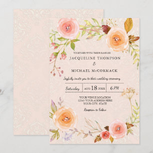 Invitación Elegante Floral y Damask Bridal Shower Wreath