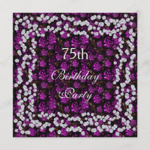 Invitación Elegante Floral y Diamantes 75º cumpleaños