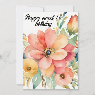 Invitación Elegante Floral y dulce Purpurina 16º cumpleaños