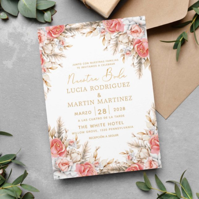 Invitación Elegante floral y hoja de Nuestra Boda (Subido por el creador)