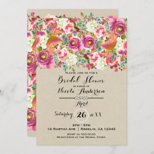 Invitación Elegante Floral y Kraft Shabby Chic Bridal Shower