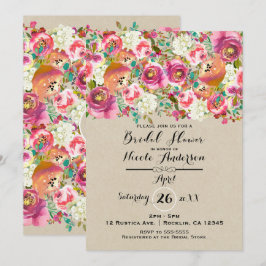 Invitación Elegante Floral y Kraft Shabby Chic Despedida de S